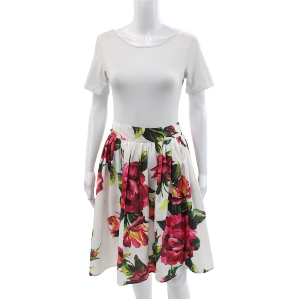 Beulah Women Multicolor Floral A-Line Midi Skirt Zip 65% Cotton Size L